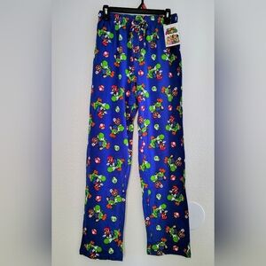 Super Mario Men’s Lounge Pajama Pants – Blue Yoshi & Mario Print – Size S – NWT